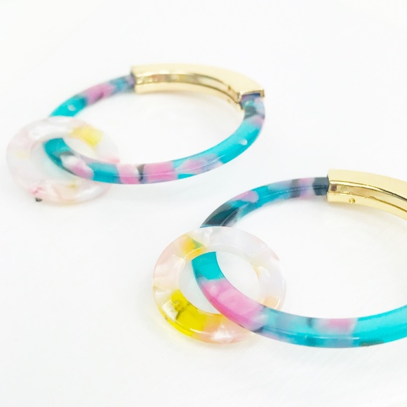 Linked Hoop Earrings in Teal - Picture 3 of 7